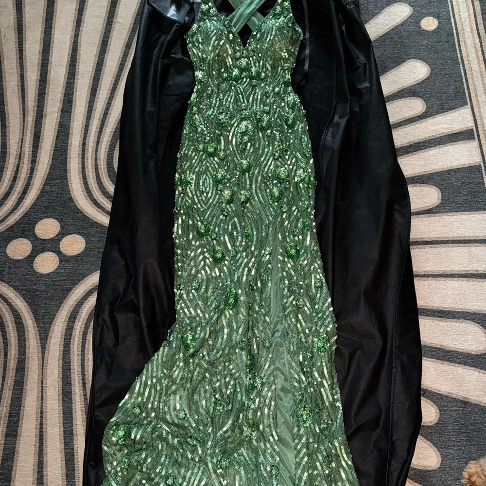 Primavera Couture Sparkling Green Backless Dress - Picture 4 of 11